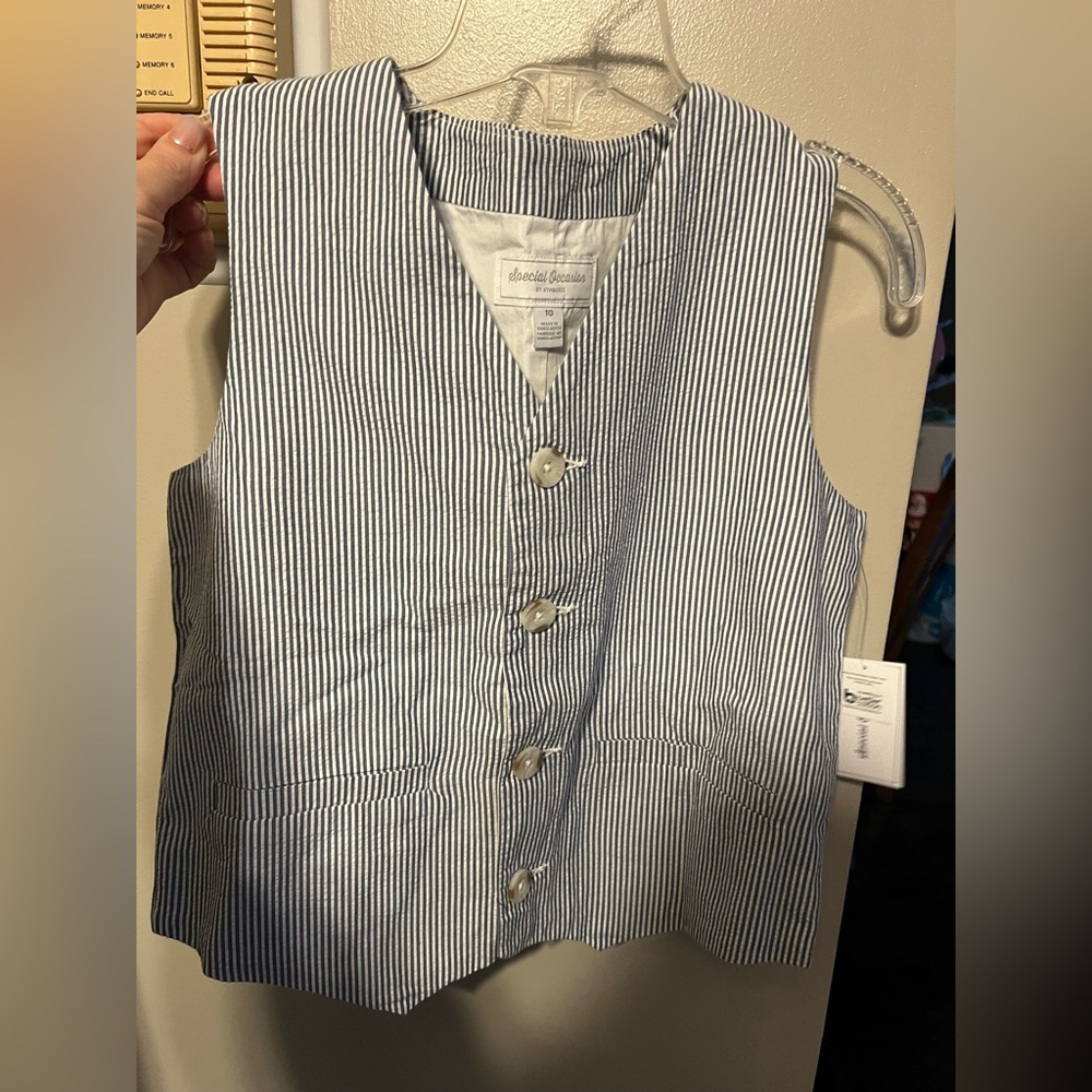 Blue Seersucker Striped Kids Vest. Special occasion collection size 10